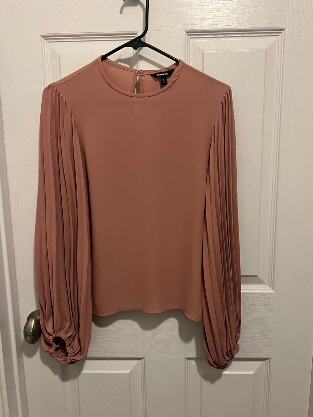 Express Dusty Rose Pleated Balloon-Sleeve Blouse